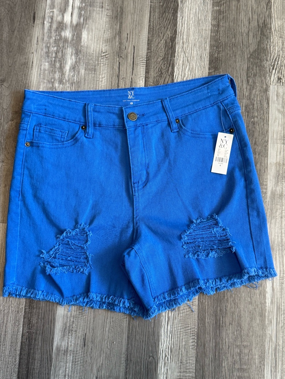 New York & Company Electric Blue Distressed Denim Shorts size 6